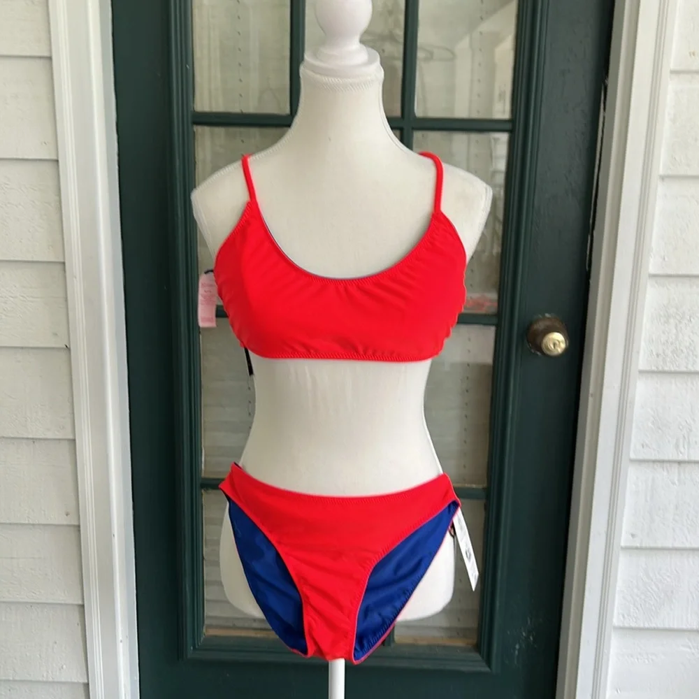 Reversible NWT Blue & Red Women's Swim Halter Top